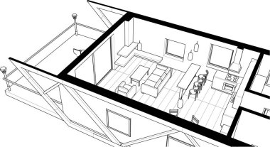 ev içi taslak, 3D çizim