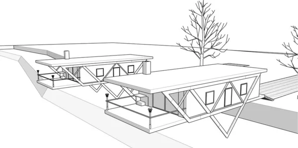 白色背景框架上的房屋 3D插图 — 图库矢量图片