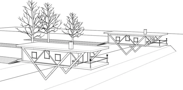 白色背景框架上的房屋 3D插图 — 图库矢量图片