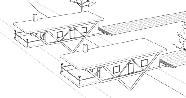 Häuser Auf Rahmen Auf Weißem Hintergrund Illustration — Stockvektor