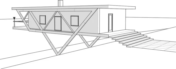 白い背景のフレームの上に家 3Dイラスト — ストックベクタ