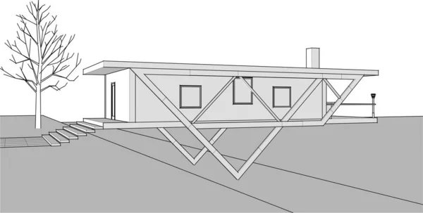 Maison Sur Cadre Sur Fond Blanc Illustration — Image vectorielle