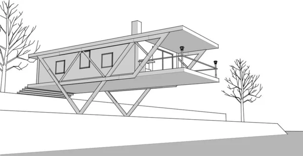 Haus Auf Rahmen Auf Weißem Hintergrund Illustration — Stockvektor