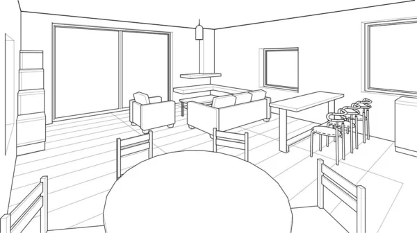 House Interior Sketch Illustration — 스톡 벡터