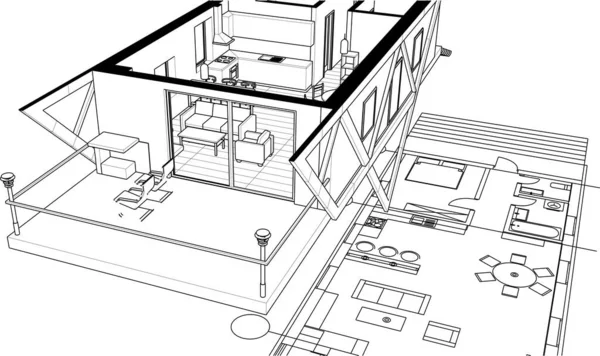 House Interior Sketch Illustration — 스톡 벡터