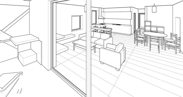 Haus Innenraumskizze Illustration — Stockvektor