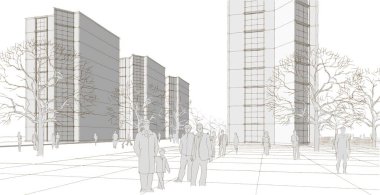 Şehrin modern mimarisi, 3D illüstrasyon