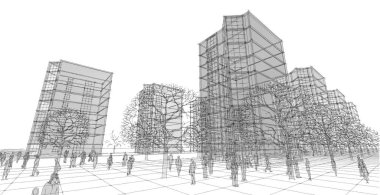 Şehrin modern mimarisi, 3D illüstrasyon