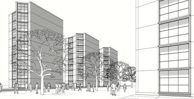 Şehrin modern mimarisi, 3D illüstrasyon