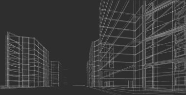 Şehrin modern mimarisi, 3D illüstrasyon