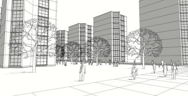 Şehrin modern mimarisi, 3D illüstrasyon