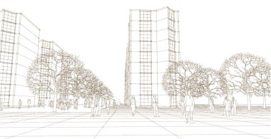 Şehrin modern mimarisi, 3D illüstrasyon