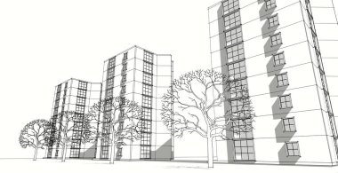 Şehrin modern mimarisi, 3D illüstrasyon