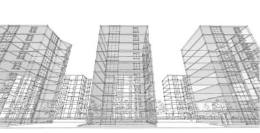 Şehrin modern mimarisi, 3D illüstrasyon