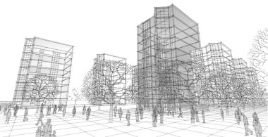 Şehrin modern mimarisi, 3D illüstrasyon