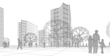 Şehrin modern mimarisi, 3D illüstrasyon