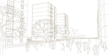 Şehrin modern mimarisi, 3D illüstrasyon