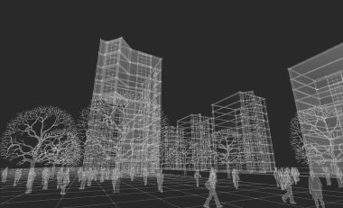 Şehrin modern mimarisi, 3D illüstrasyon