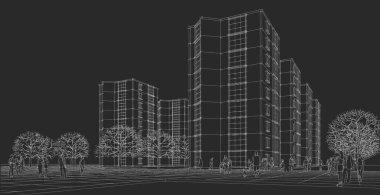 Şehrin modern mimarisi, 3D illüstrasyon