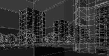 Şehrin modern mimarisi, 3D illüstrasyon