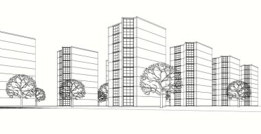 Şehrin modern mimarisi, 3D illüstrasyon