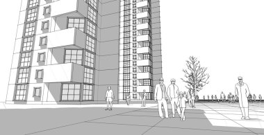 Şehrin soyut mimarisi, 3D illüstrasyon