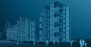 Şehrin soyut mimarisi, 3D illüstrasyon