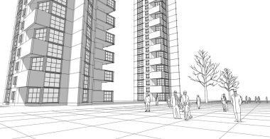 Şehrin soyut mimarisi, 3D illüstrasyon