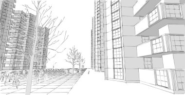 Şehrin modern mimarisi, 3D illüstrasyon