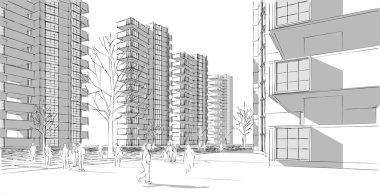 Şehrin modern mimarisi, 3D illüstrasyon