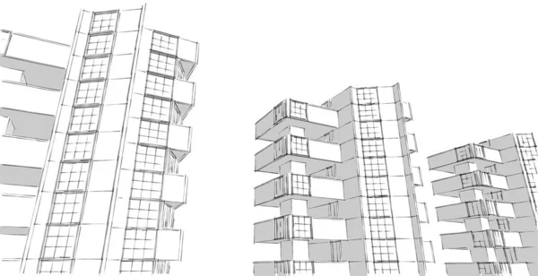 都市の抽象建築 3Dイラスト — ストック写真