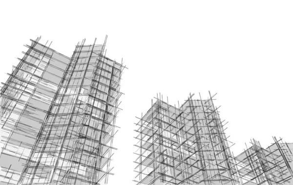 城市的抽象建筑 3D图解 — 图库照片