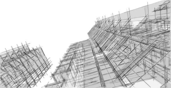 城市的抽象建筑 3D图解 — 图库照片