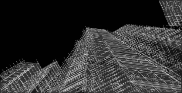 城市的抽象建筑 3D图解 — 图库照片