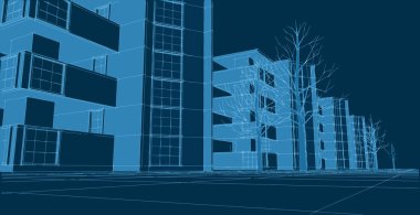 Şehrin modern mimarisi, 3D illüstrasyon