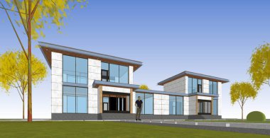 Mimari konak çizimi, 3 boyutlu illüstrasyon