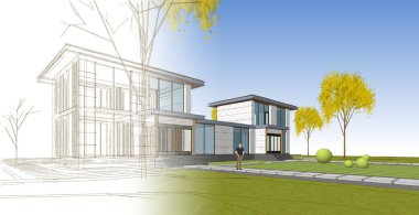 Mimari konak çizimi, 3 boyutlu illüstrasyon