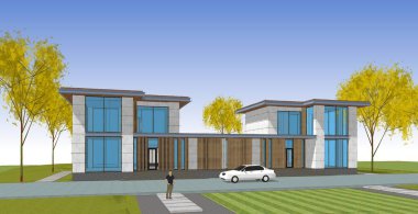 Mimari konak çizimi, 3 boyutlu illüstrasyon