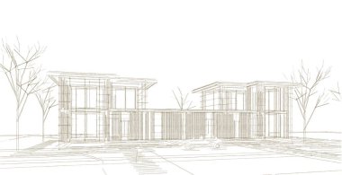 Mimari konak çizimi, 3 boyutlu illüstrasyon