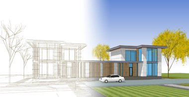 Mimari konak çizimi, 3 boyutlu illüstrasyon