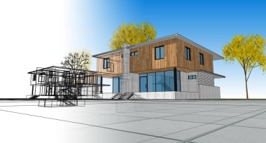 Mimari konak çizimi, 3 boyutlu illüstrasyon