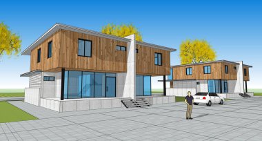 Mimari taslak, kasaba evleri, 3 boyutlu illüstrasyon