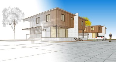 Mimari konak çizimi, 3 boyutlu illüstrasyon