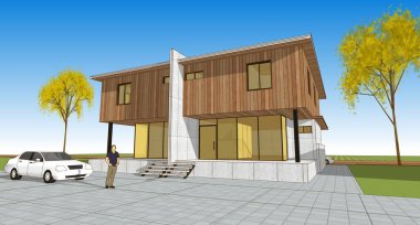 Mimari konak çizimi, 3 boyutlu illüstrasyon