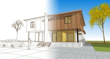 Mimari konak çizimi, 3 boyutlu illüstrasyon