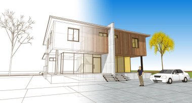 Mimari konak çizimi, 3 boyutlu illüstrasyon