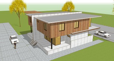 Mimari konak çizimi, 3 boyutlu illüstrasyon