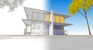 Mimari konak çizimi, 3 boyutlu illüstrasyon