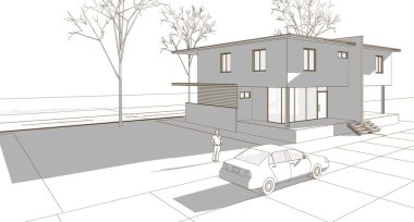 Mimari konak çizimi, 3 boyutlu illüstrasyon