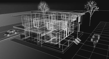 Mimari konak çizimi, 3 boyutlu illüstrasyon